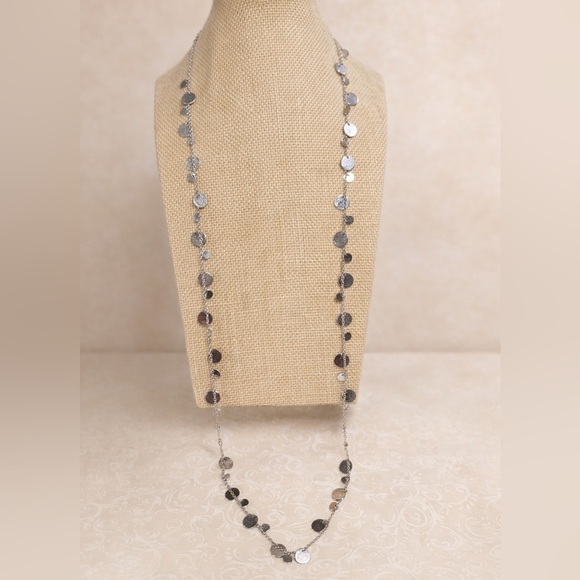 Lia Sophia Jewelry - LIA SOPHIA Long Silver Tone Disc Station Necklace Dangle Coin Shape Signed 32"